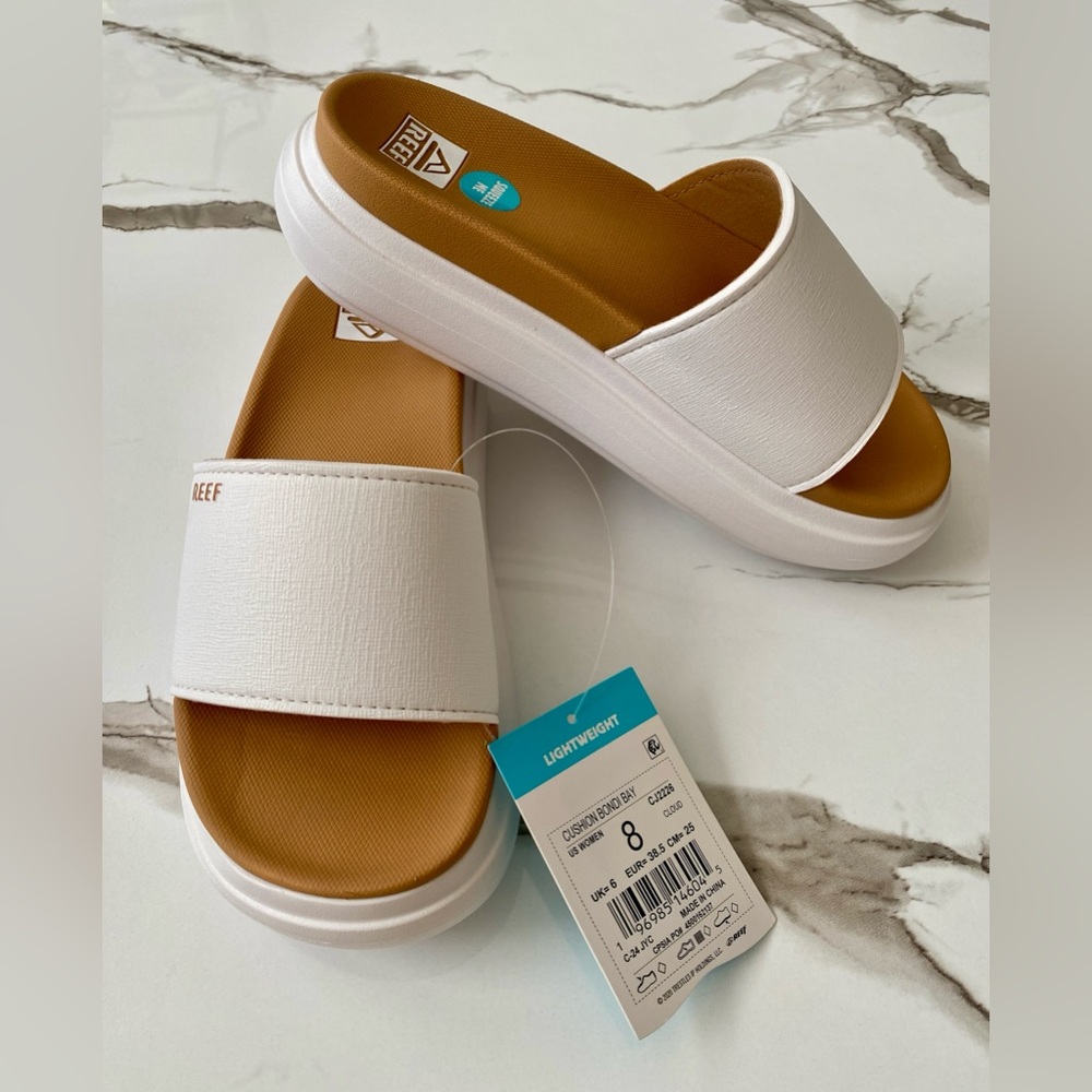 Reef White Sandals with Textured Soles